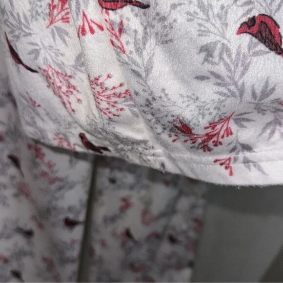 Adonna MT White Red Gray Winter Bird Print Fleece Long Sleeve Top Pants PJ Set - Picture 7 of 10